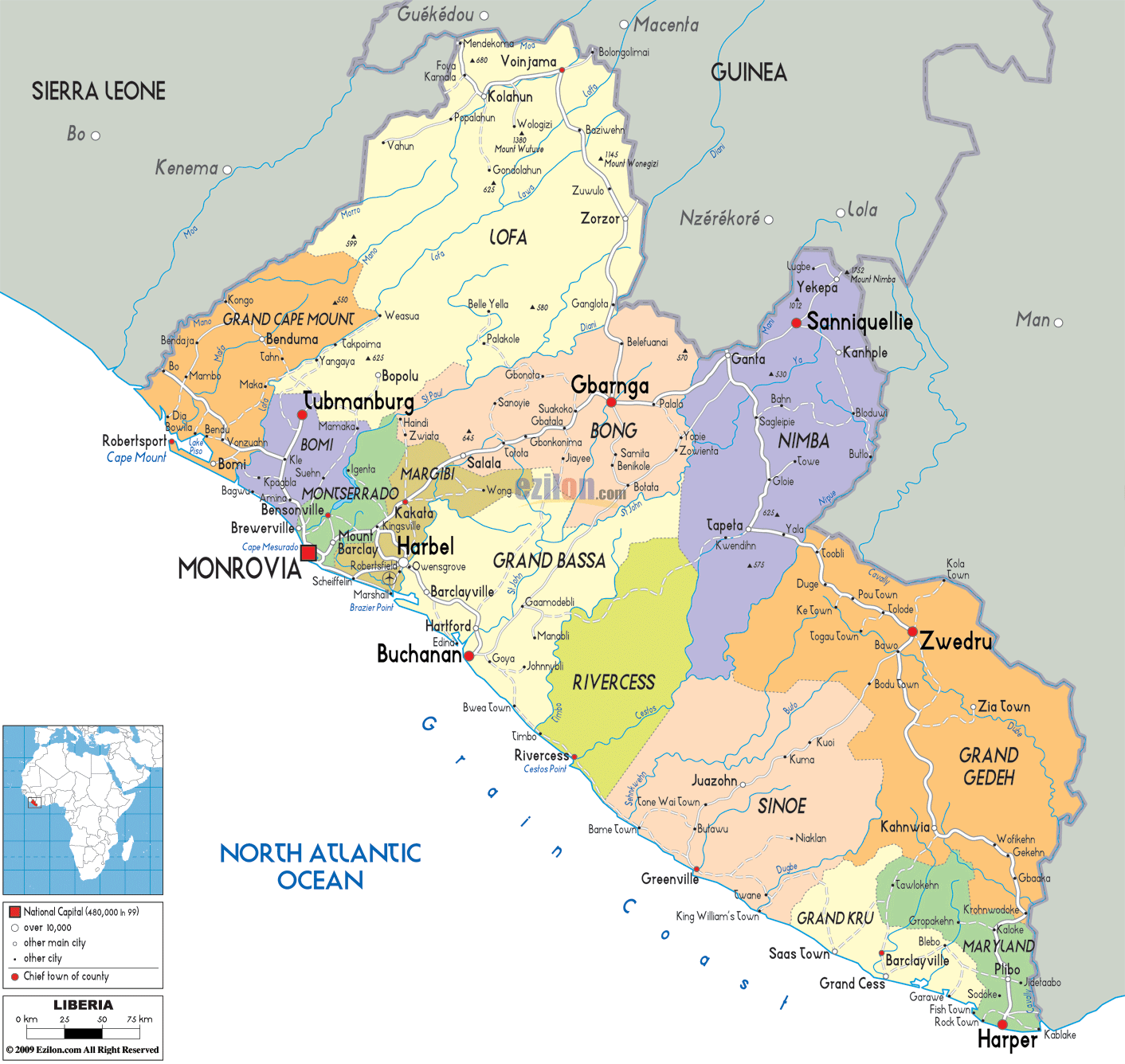 political map of Liberia